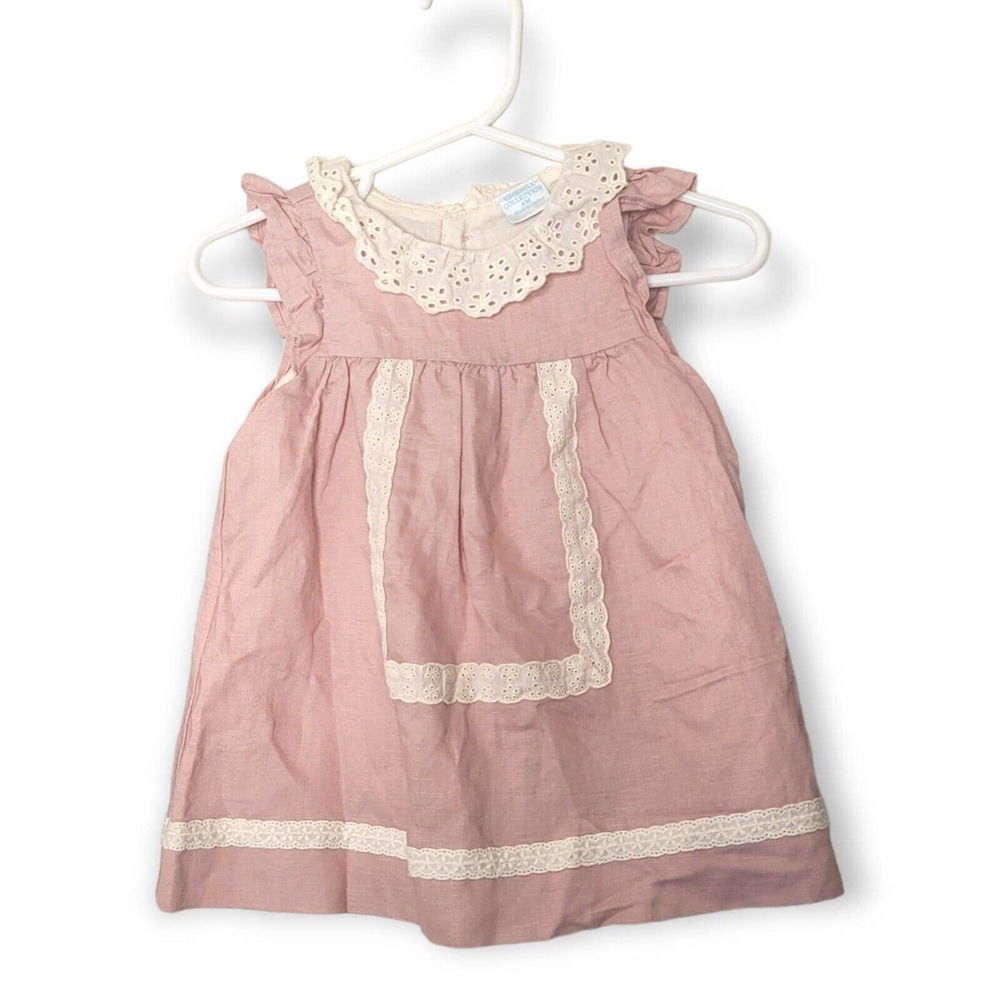 EdgeHill Collection Sleeveless Pink Lace Collard Linen Blend Dress Size 6 Months